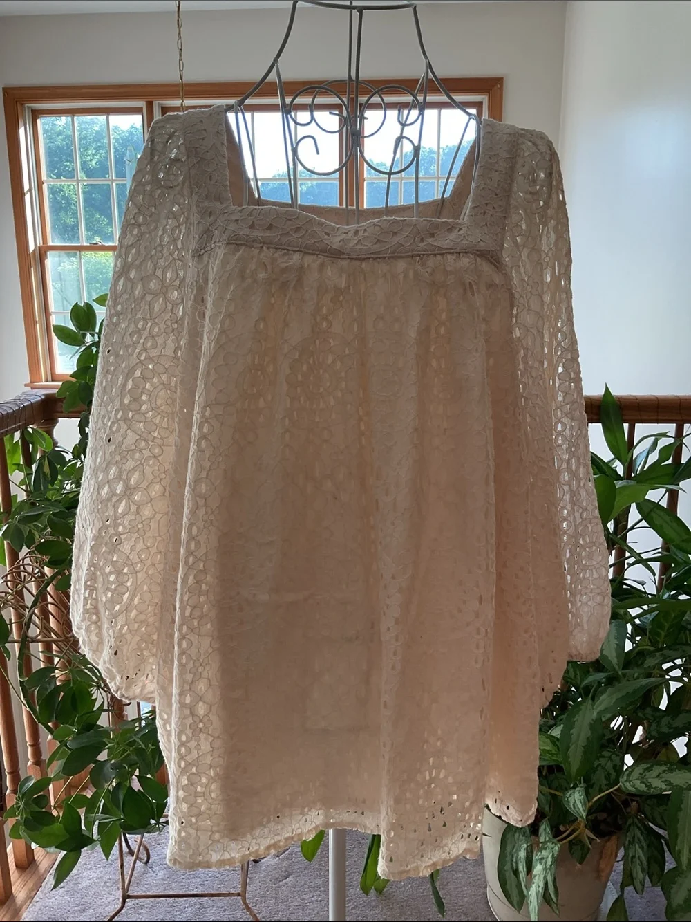 LC Lauren Conrad Cream Lace Square-Neck Peasant Tunic Size XL - Picture 1 of 4
